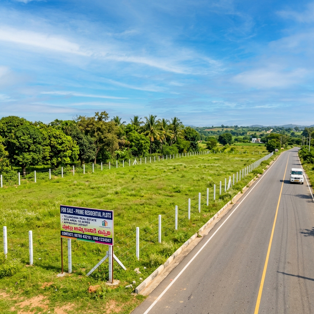 Ajantha Real Estate - Open plots and land roadside view in Telangana